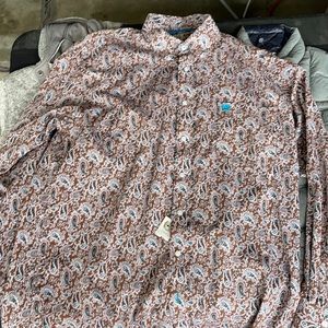 NEW W/ Tag Men’s Size Large CINCH Long Sleeve Button Up Shirt. Brown & Teal.
